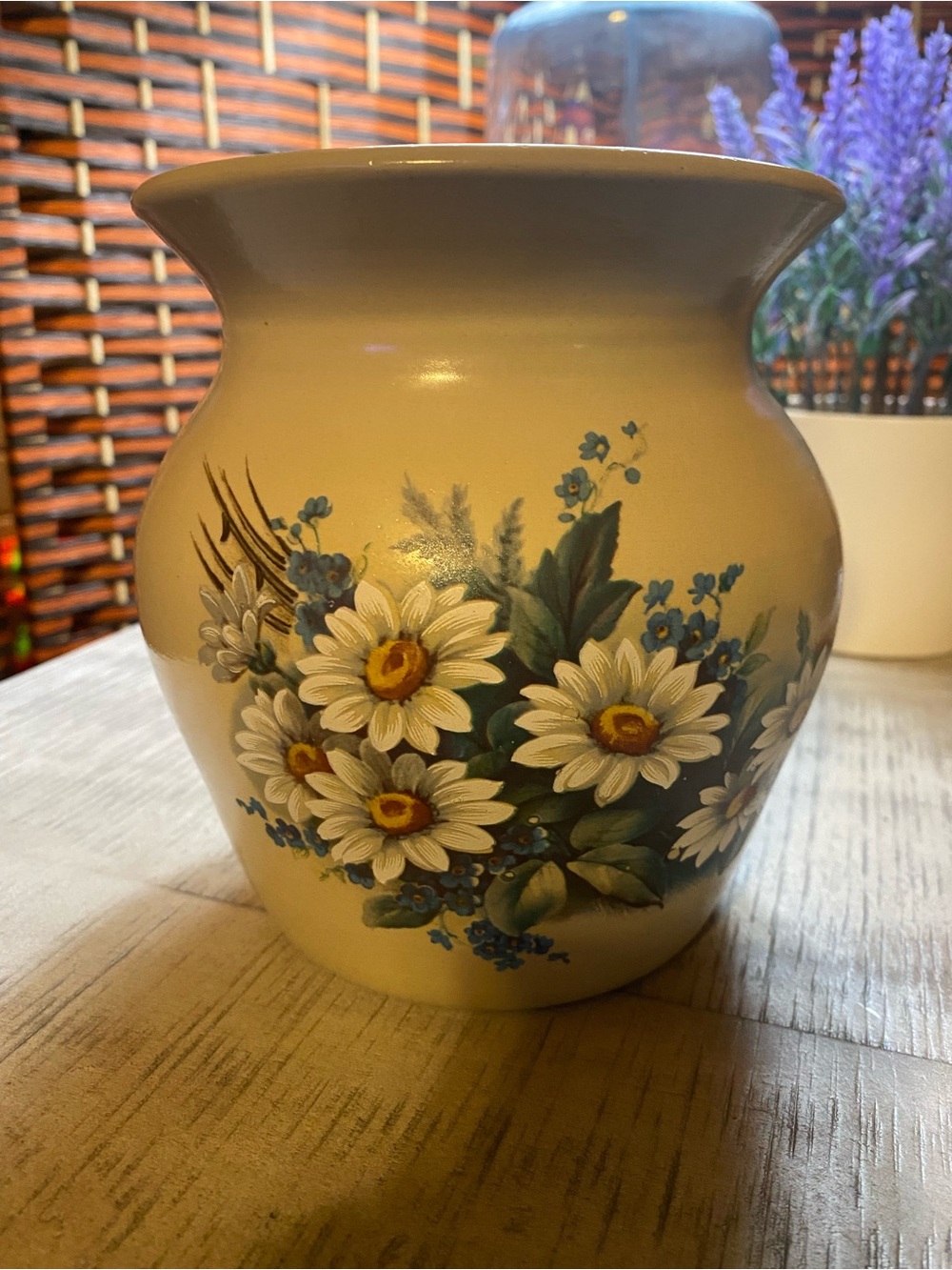 Vintage Casey Pottery Hand Painted Daisy Stoneware Vase Crock Marshall Texas 6”